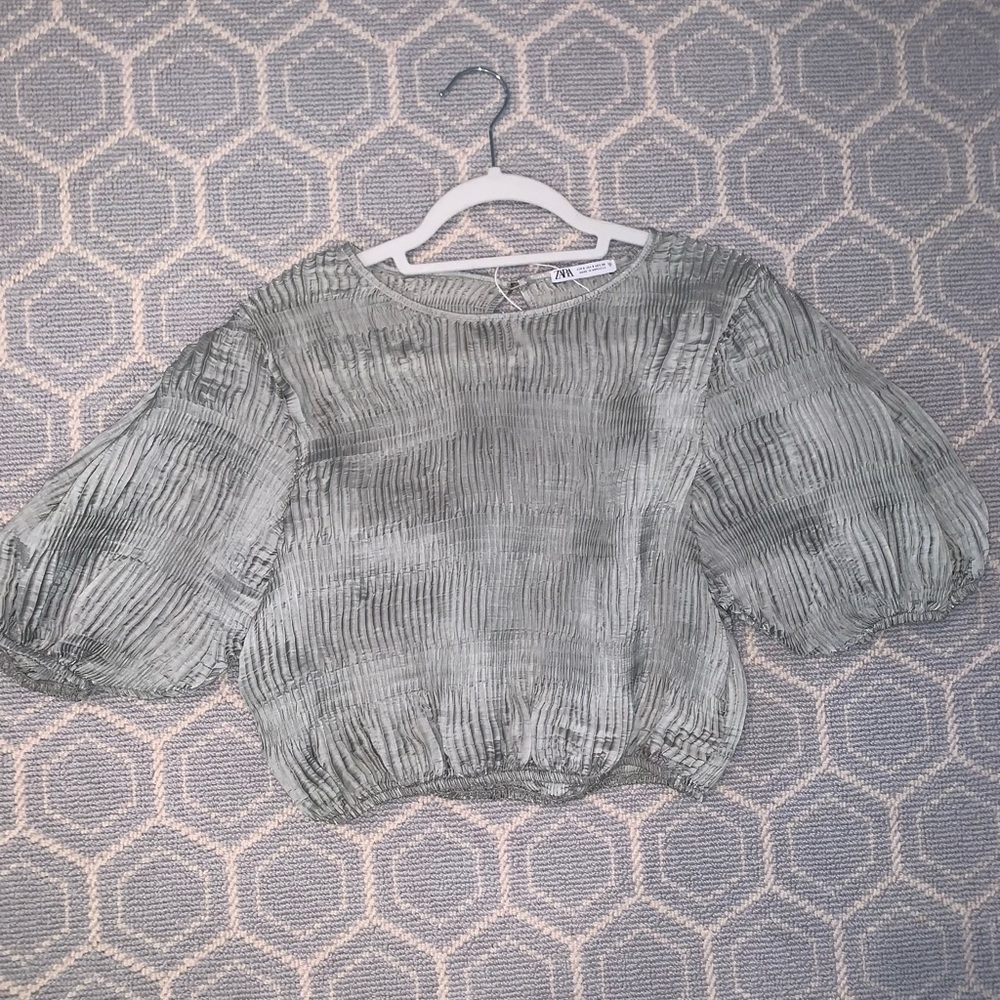 ZARA NWOT Green Metallic top